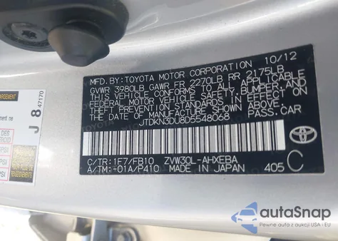 2013 Toyota Prius Two из США, поврежденный, VIN JTDKN3DU8D5548068